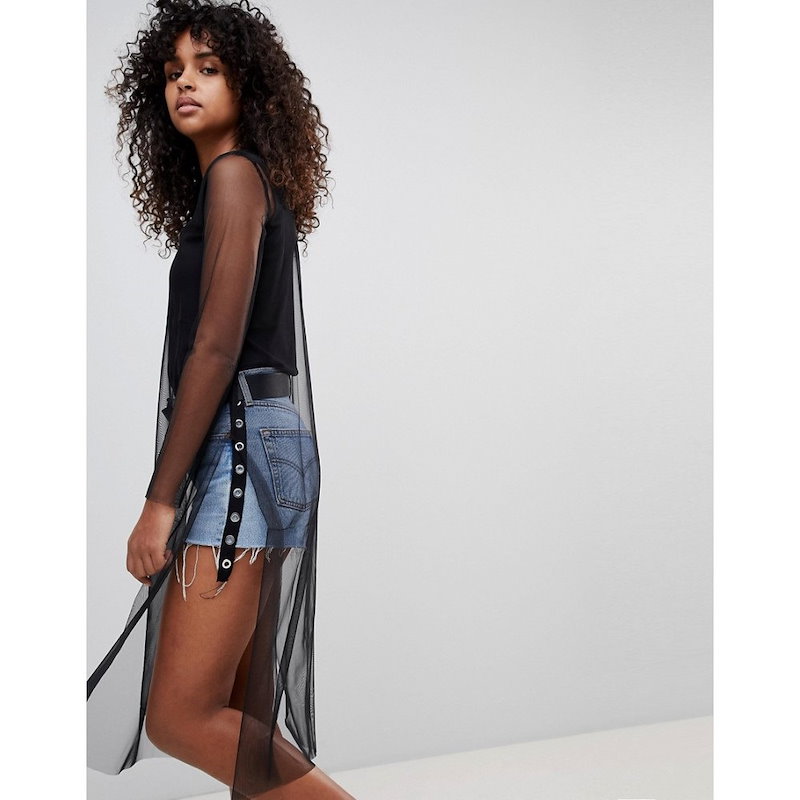 モンキー レディース トップス【Monki Sheer Longline Top With Solid Layer】Black モンキー レディース トップス【Monki Sheer Longline Top With Solid Layer】Black
