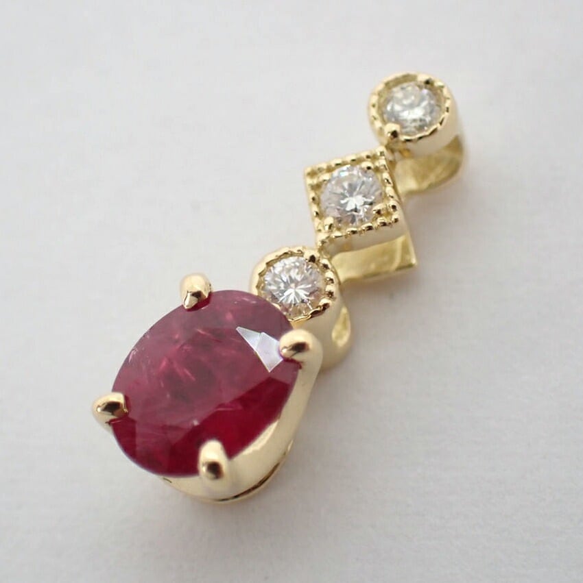 K18 ルビー/ダイヤモンド OV ペンダントトップ[f1-3］ 新品K18 ルビー