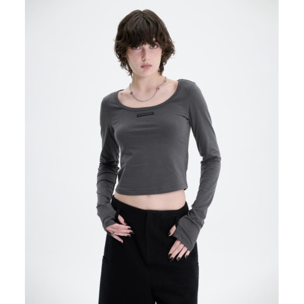 TREEMINGBIRD Scoop Neck Finger Hole Long Sleeve Charcoa TREEMINGBIRD Scoop Neck Finger Hole Long Sleeve Charcoa