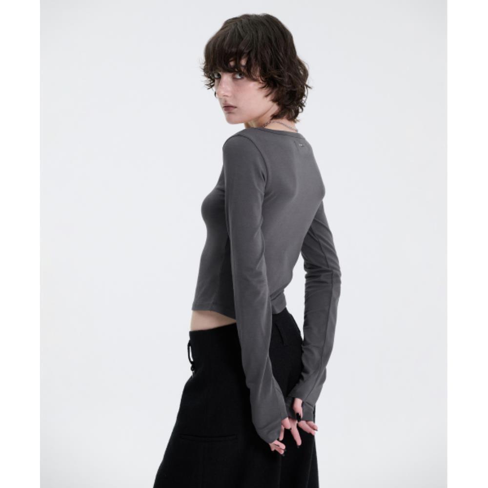 TREEMINGBIRD Scoop Neck Finger Hole Long Sleeve Charcoa TREEMINGBIRD Scoop Neck Finger Hole Long Sleeve Charcoa