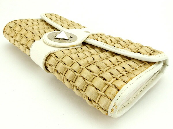 クラッチバッグ ターンロック ナチュラル×ホワイト×ライトゴールド レディース 中古 クラッチバッグ ターンロック ナチュラル×ホワイト×ライトゴールド レディース 中古