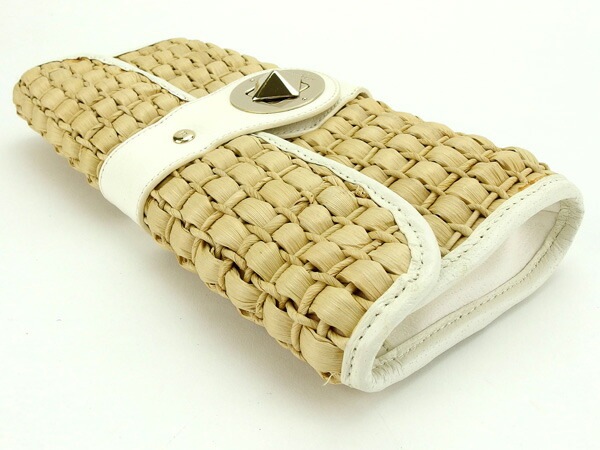 クラッチバッグ ターンロック ナチュラル×ホワイト×ライトゴールド レディース 中古 クラッチバッグ ターンロック ナチュラル×ホワイト×ライトゴールド レディース 中古