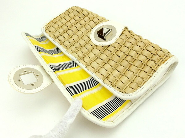 クラッチバッグ ターンロック ナチュラル×ホワイト×ライトゴールド レディース 中古 クラッチバッグ ターンロック ナチュラル×ホワイト×ライトゴールド レディース 中古