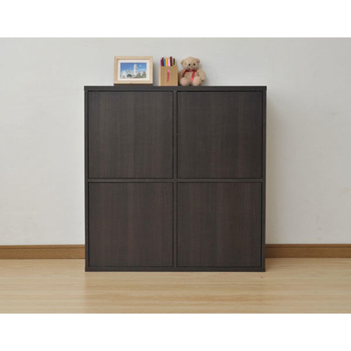 山善(YAMAZEN) ４ドアキャビネット 90+C4DC9090(DBR) ダークブラウン　幅900×奥行290×高さ920mm 組立品 本棚 シェルフ