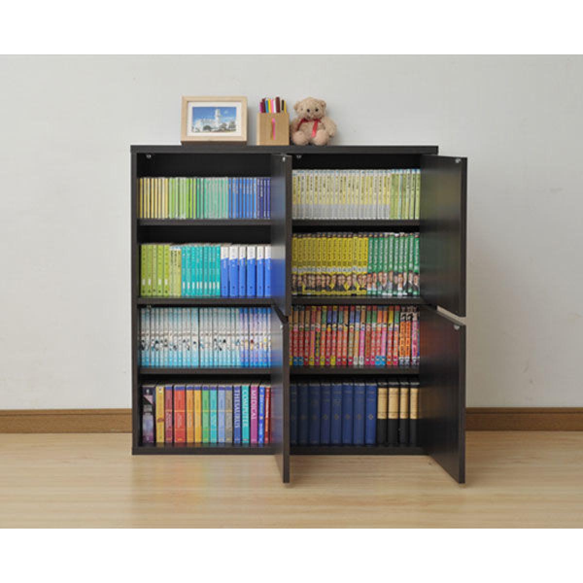 山善(YAMAZEN) ４ドアキャビネット 90+C4DC9090(DBR) ダークブラウン　幅900×奥行290×高さ920mm 組立品 本棚 シェルフ