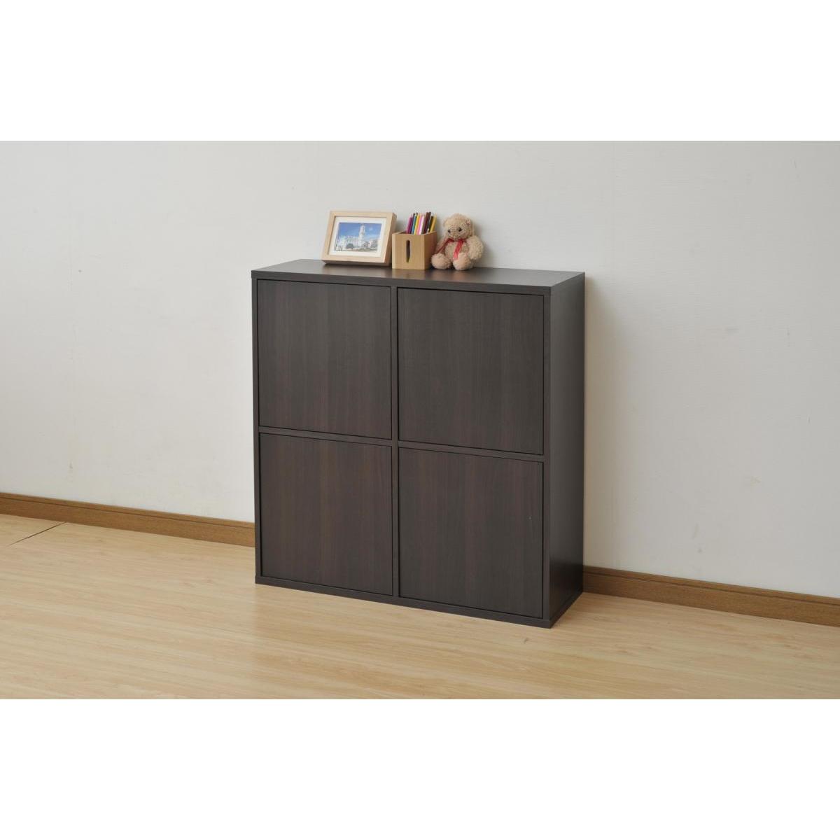 山善(YAMAZEN) ４ドアキャビネット 90+C4DC9090(DBR) ダークブラウン　幅900×奥行290×高さ920mm 組立品 本棚 シェルフ