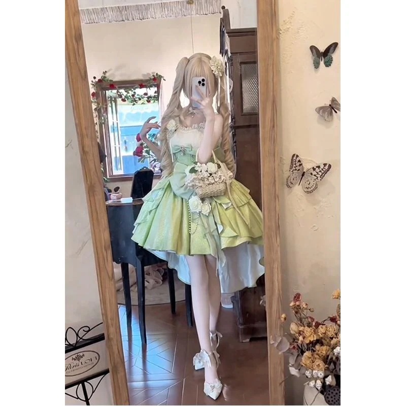 グリーンローズjskプリンセスドレスリトルフラワーウェディングロリータスカートバースデーかわいい甘いロリータ2025ワンピースドレスドレス