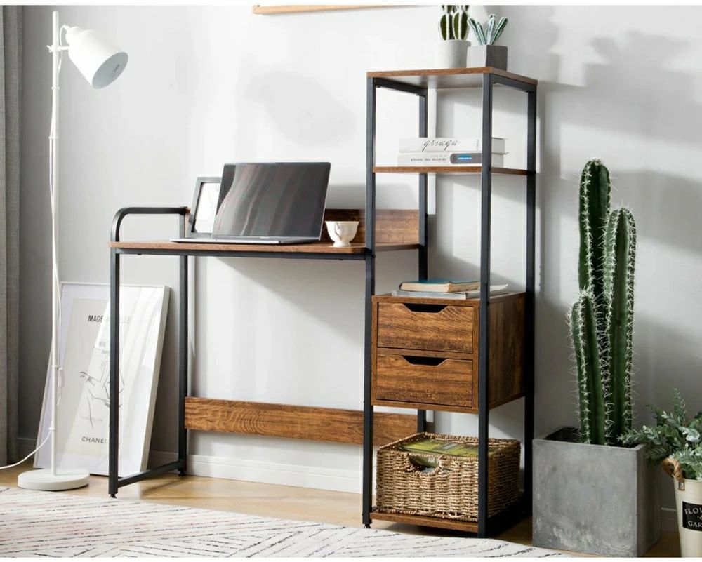 限定セール！パソコンデスク 収納ラック付きデスクに引き出し付き 3段シェルフ付 パソコンデスク 木製 収納付 座デスク 机 おしゃれ ワークデスク 引き出し付き シェルフ付きデスク 書斎デスク 学習