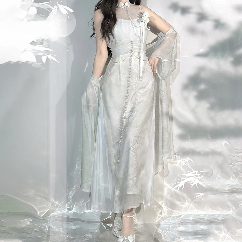 フルセット】デザイン煙雨江南新韓国cos元素改良首掛けワンピース2点