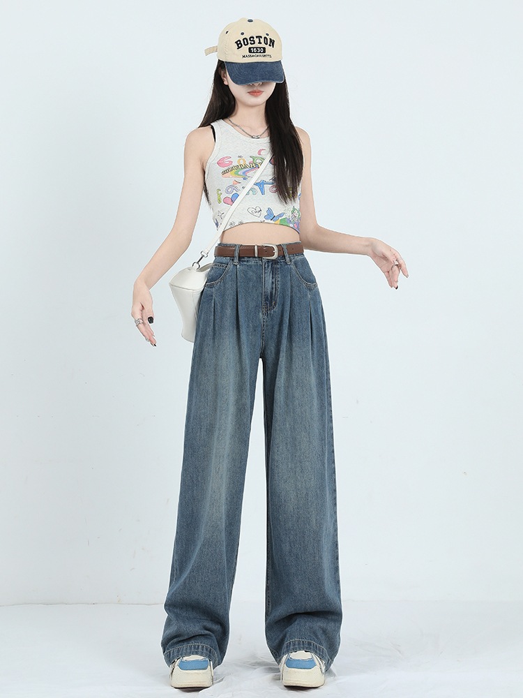 ワイドレッグジーンズ女性夏薄いハイウエストドレープ脂肪ミリメートル薄い小さな百緩い梨体ドラッグズボン