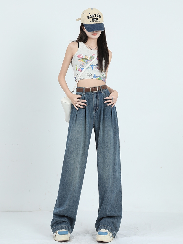 ワイドレッグジーンズ女性夏薄いハイウエストドレープ脂肪ミリメートル薄い小さな百緩い梨体ドラッグズボン