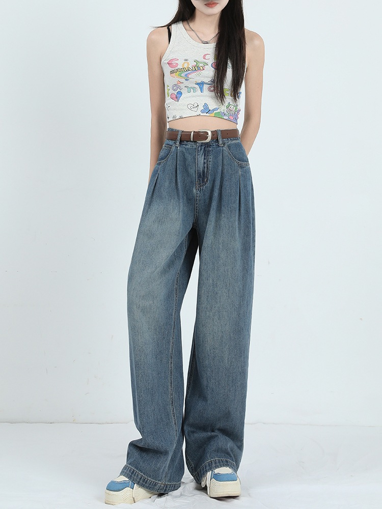 ワイドレッグジーンズ女性夏薄いハイウエストドレープ脂肪ミリメートル薄い小さな百緩い梨体ドラッグズボン