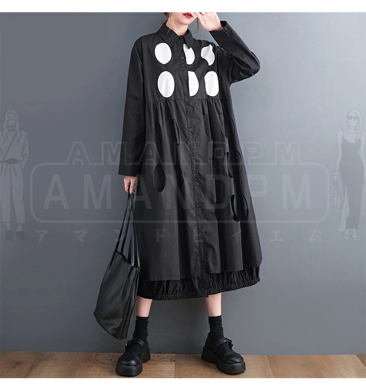 【急速出荷 2025年新作】2024新品 シャツワンピース レディース ロング丈 ワンピース 水玉 ドット マキシワンピース 春 夏 秋 ドッキングワンピ 薄手 無地 長袖 切り替えワンピース 大きい