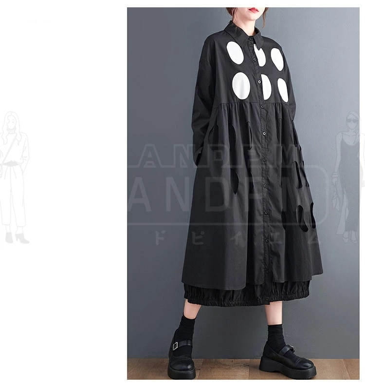 【急速出荷 2025年新作】2024新品 シャツワンピース レディース ロング丈 ワンピース 水玉 ドット マキシワンピース 春 夏 秋 ドッキングワンピ 薄手 無地 長袖 切り替えワンピース 大きい