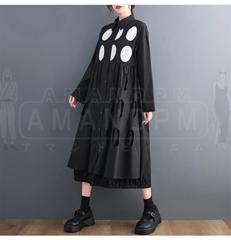 【急速出荷 2025年新作】2024新品 シャツワンピース レディース ロング丈 ワンピース 水玉 ドット マキシワンピース 春 夏 秋 ドッキングワンピ 薄手 無地 長袖 切り替えワンピース 大きい