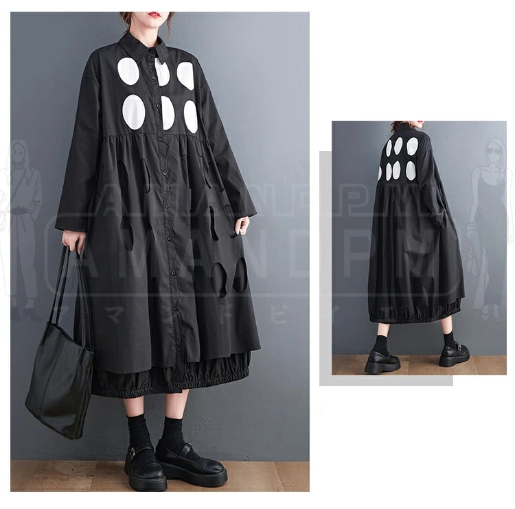 【急速出荷 2025年新作】2024新品 シャツワンピース レディース ロング丈 ワンピース 水玉 ドット マキシワンピース 春 夏 秋 ドッキングワンピ 薄手 無地 長袖 切り替えワンピース 大きい