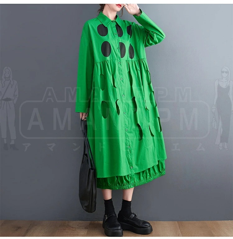 【急速出荷 2025年新作】2024新品 シャツワンピース レディース ロング丈 ワンピース 水玉 ドット マキシワンピース 春 夏 秋 ドッキングワンピ 薄手 無地 長袖 切り替えワンピース 大きい