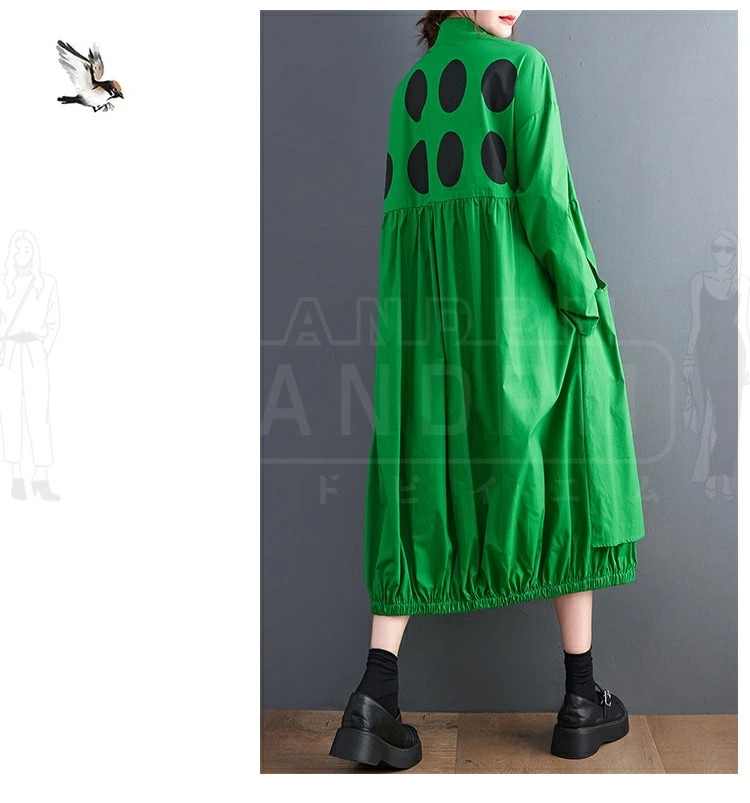 【急速出荷 2025年新作】2024新品 シャツワンピース レディース ロング丈 ワンピース 水玉 ドット マキシワンピース 春 夏 秋 ドッキングワンピ 薄手 無地 長袖 切り替えワンピース 大きい