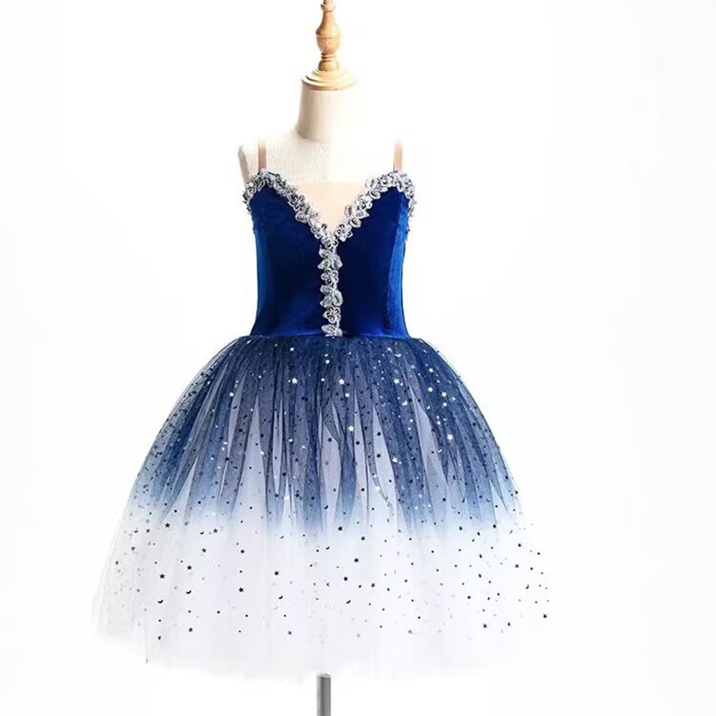 新しいドレスグラディエント腫れたガーニッシュダンス服プリンセスドレスエレガントガールズステージパフォーマンス服