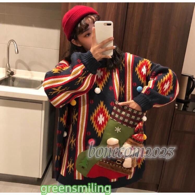 クリスマス風ニット　チェック　ペアルック カップル セーター　秋冬 ニットセーターお揃い 服 おそろい  ペア 部屋着 プルオーバー　ニットセーター スウェット クリスマス風ニット チェック ペアルック カップル セーター
