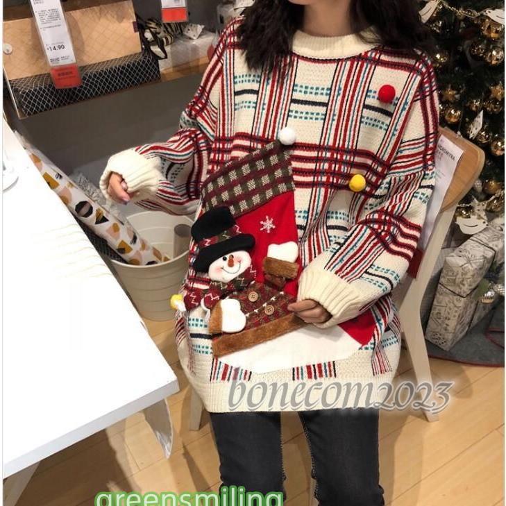 クリスマス風ニット　チェック　ペアルック カップル セーター　秋冬 ニットセーターお揃い 服 おそろい  ペア 部屋着 プルオーバー　ニットセーター スウェット クリスマス風ニット チェック ペアルック カップル セーター