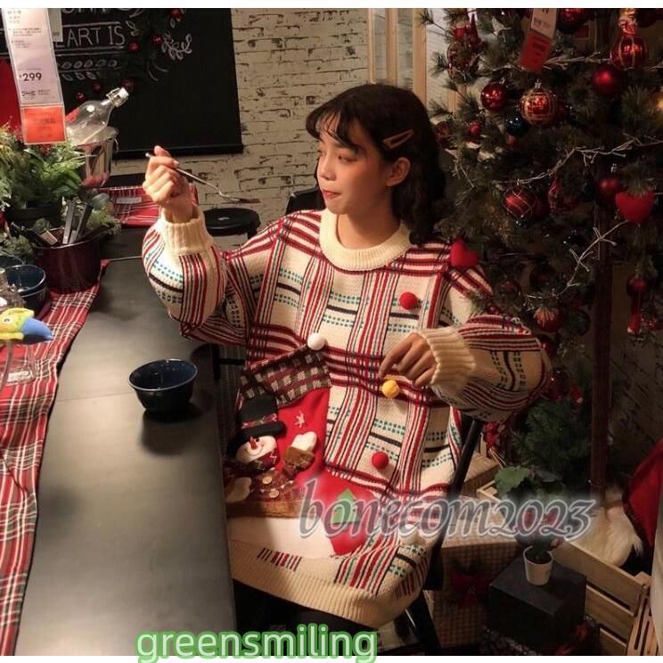 クリスマス風ニット　チェック　ペアルック カップル セーター　秋冬 ニットセーターお揃い 服 おそろい  ペア 部屋着 プルオーバー　ニットセーター スウェット クリスマス風ニット チェック ペアルック カップル セーター
