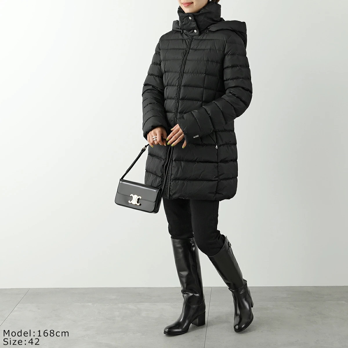 add エーディーディー ダウンコート 6AW002 レディース ナイロン フード付き メタルロゴ スタンドネック ハイネック カラー2色