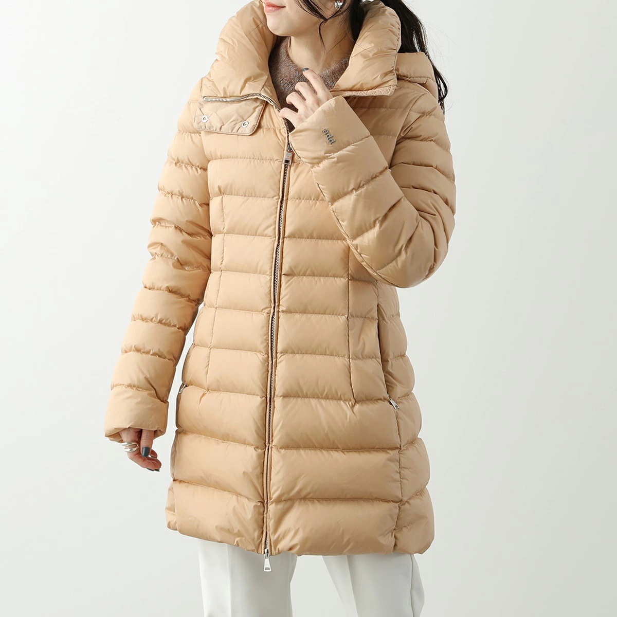 add エーディーディー ダウンコート 6AW002 レディース ナイロン フード付き メタルロゴ スタンドネック ハイネック カラー2色