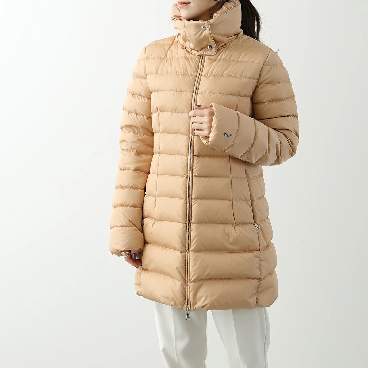 add エーディーディー ダウンコート 6AW002 レディース ナイロン フード付き メタルロゴ スタンドネック ハイネック カラー2色