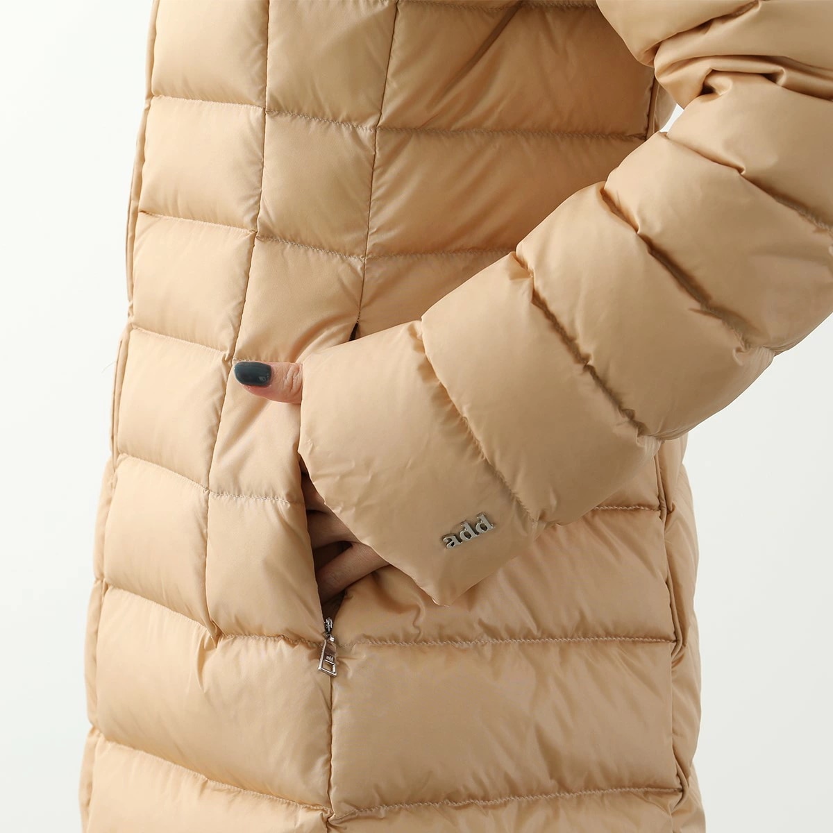 add エーディーディー ダウンコート 6AW002 レディース ナイロン フード付き メタルロゴ スタンドネック ハイネック カラー2色