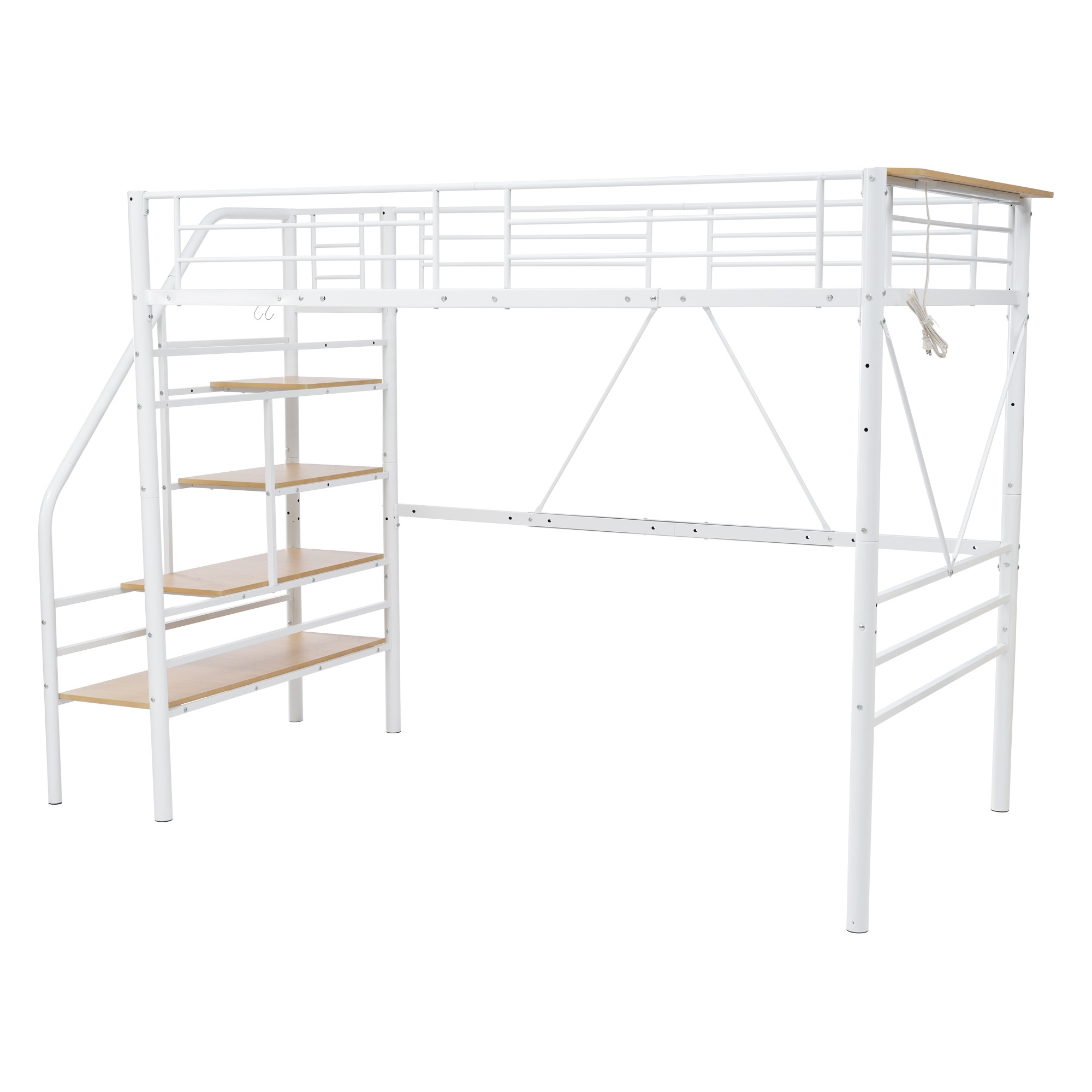 【即日発送】SD ロフトベッド 階段付き パイプベッドセミダブル コンセント付き 収納 スチール 耐震 ベッド シングル パイプベッド パイプベッドフレームのみ【SDセミダブル】