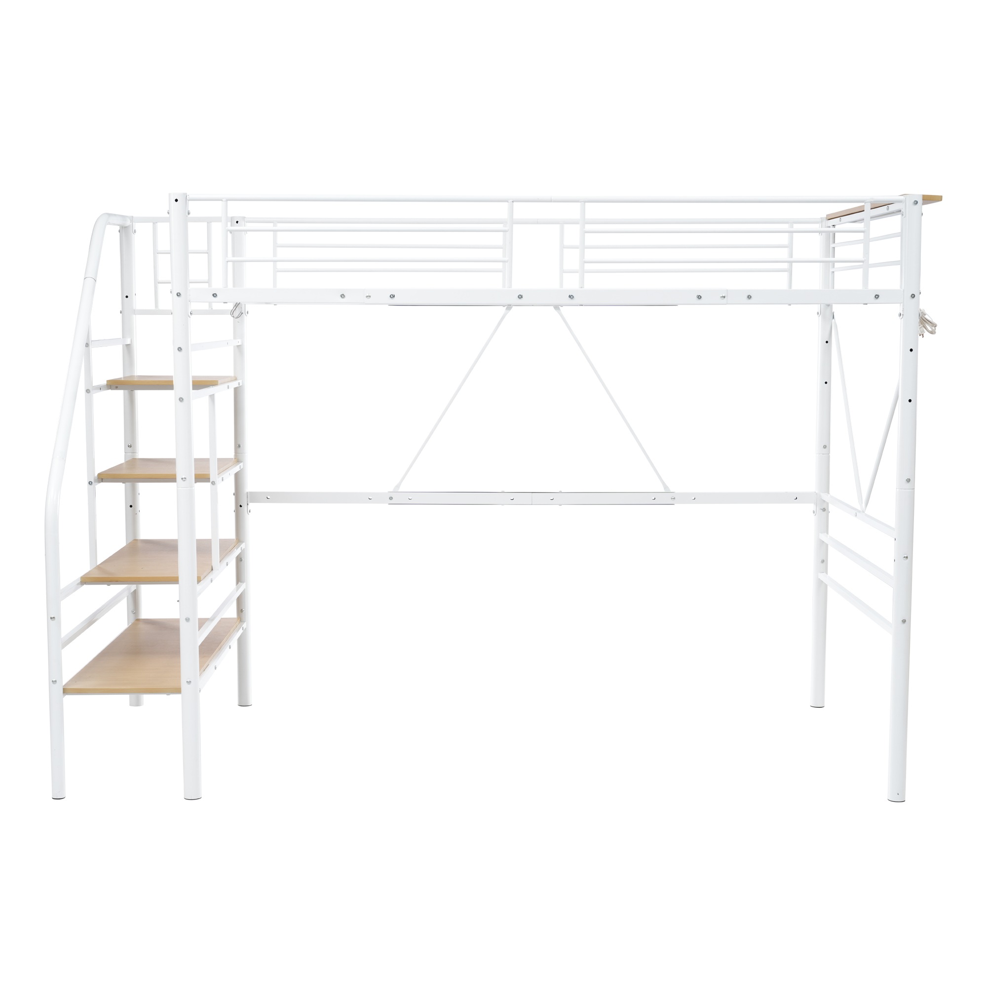 【即日発送】SD ロフトベッド 階段付き パイプベッドセミダブル コンセント付き 収納 スチール 耐震 ベッド シングル パイプベッド パイプベッドフレームのみ【SDセミダブル】