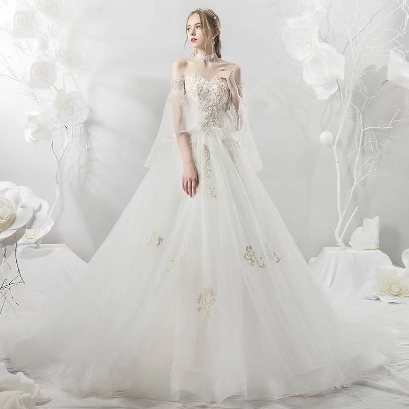 ウェディングドレス ロング トレーン 白 プリンセス 結婚式 ウェディングドレス ロングドレス パーティードレス 白ドレス