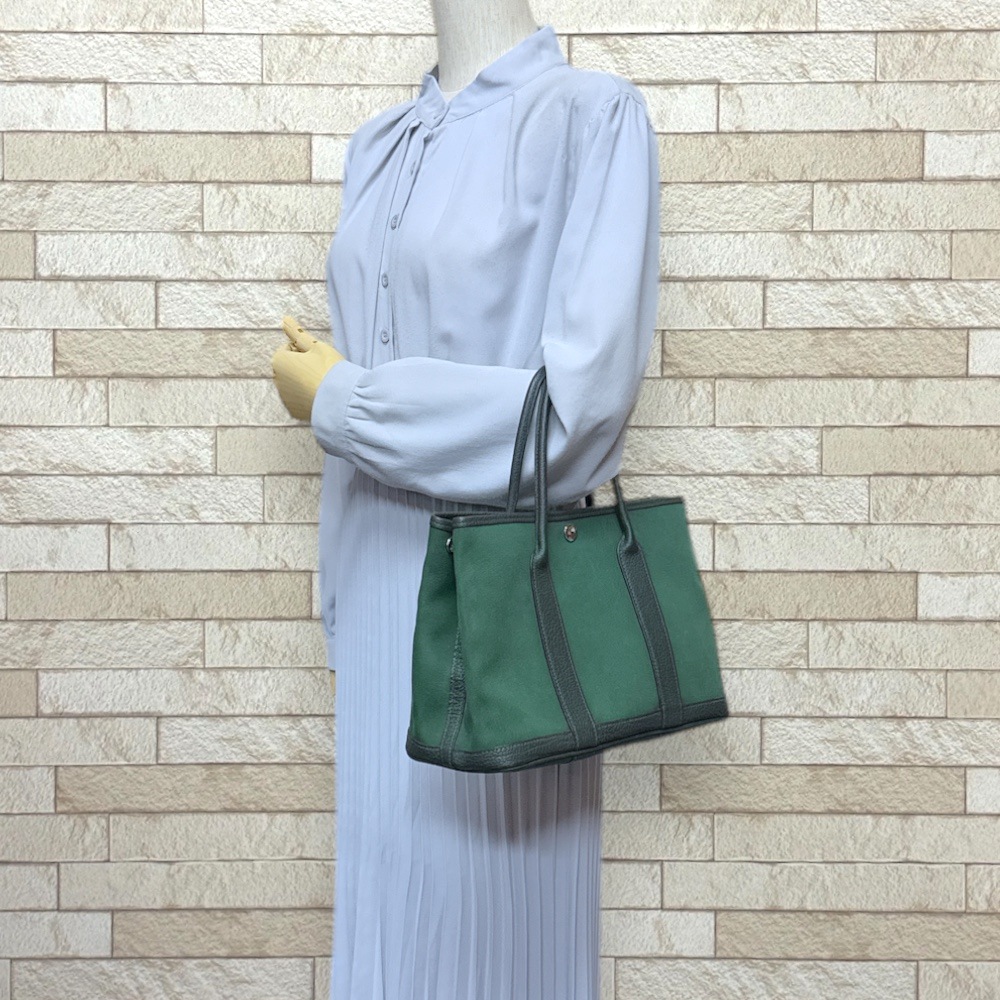 エルメス ガーデンパーティTPM ハンドバッグ トワルアッシュ グリーン HERMES 中古