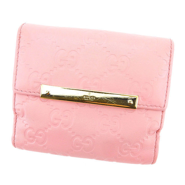Wホック 財布 二つ折り 財布 グッチシマ ロゴプレート ピンク ゴールド 中古 Wホック 財布 二つ折り 財布 グッチシマ ロゴプレート ピンク ゴールド 中古