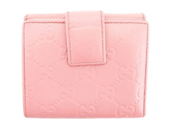 Wホック 財布 二つ折り 財布 グッチシマ ロゴプレート ピンク ゴールド 中古 Wホック 財布 二つ折り 財布 グッチシマ ロゴプレート ピンク ゴールド 中古