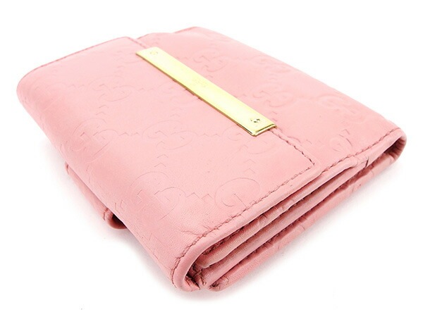Wホック 財布 二つ折り 財布 グッチシマ ロゴプレート ピンク ゴールド 中古 Wホック 財布 二つ折り 財布 グッチシマ ロゴプレート ピンク ゴールド 中古