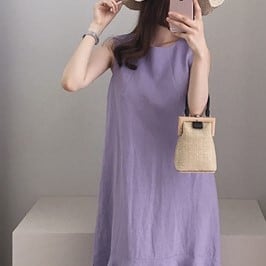 シンプルデザイン ワンピース 無地 ノースリーブ ミモレ丈 ひざ下 ラウンドネック フレア ゆったり さわやか かわいい 大人可愛い きれいめ シンプル カジュアル 大人 上品 おしゃれ lone00