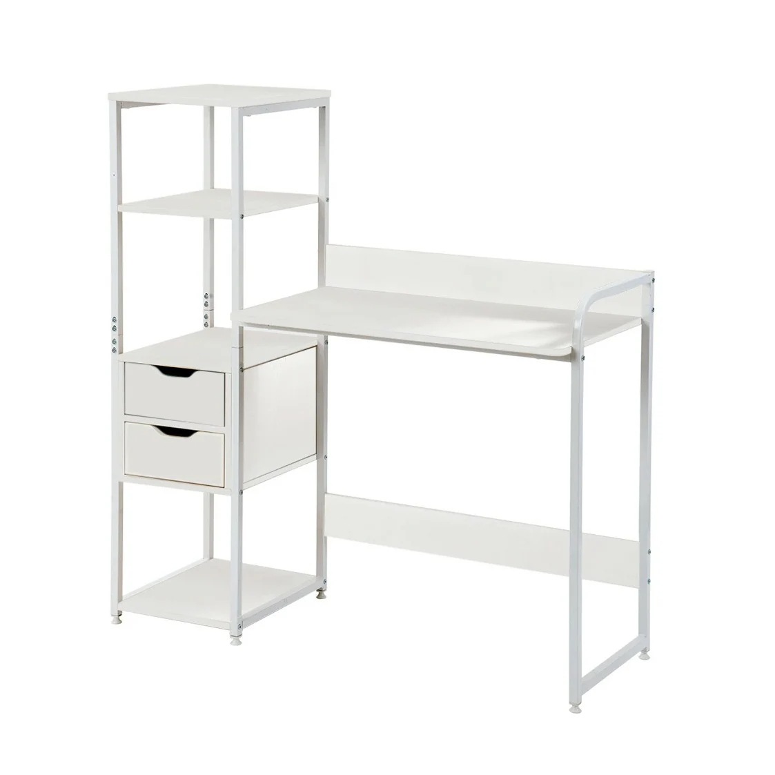 【国内即日発送】【ダークブラウン】パソコンデスク 引き出し付き　3段シェルフ付 パソコンデスク 木製 ミシン台 書斎机 学習机 勉強机