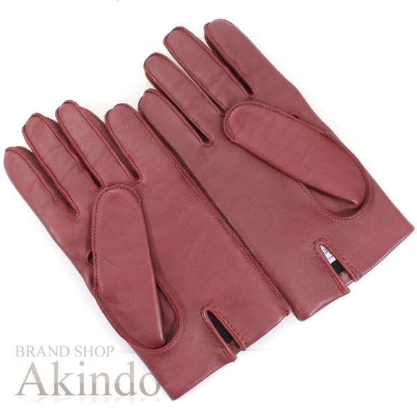 【新品】エルメス グローブ 手袋 レディース サイズ ＃8 小豆色 Hロゴ ラムスキン レザー 本革 裏シルク HERMES グローブ エレガント ファッションアイテム オシャレ 記念日 新品 ブラン