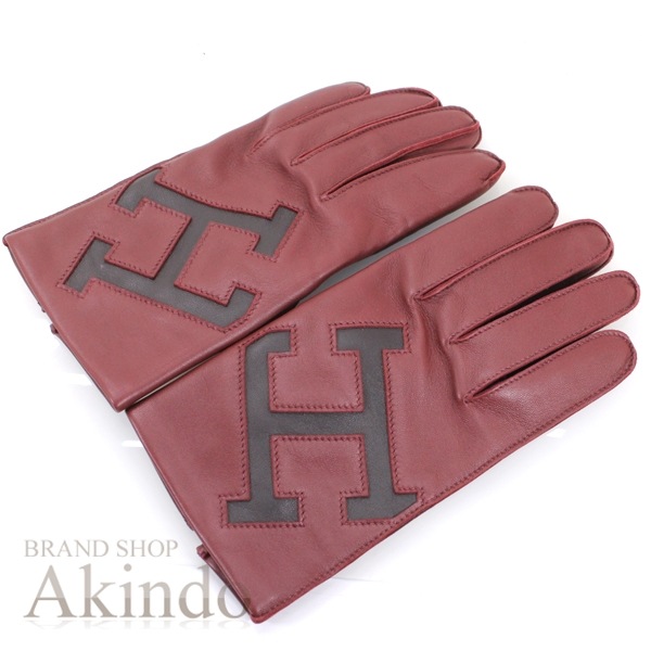 【新品】エルメス グローブ 手袋 レディース サイズ ＃8 小豆色 Hロゴ ラムスキン レザー 本革 裏シルク HERMES グローブ エレガント ファッションアイテム オシャレ 記念日 新品 ブラン