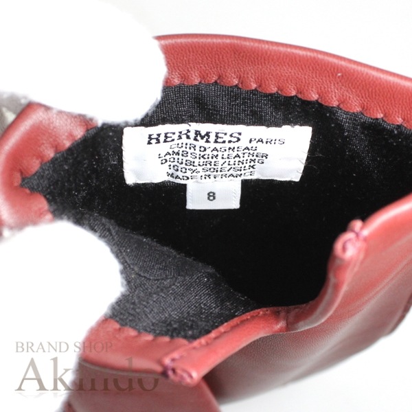【新品】エルメス グローブ 手袋 レディース サイズ ＃8 小豆色 Hロゴ ラムスキン レザー 本革 裏シルク HERMES グローブ エレガント ファッションアイテム オシャレ 記念日 新品 ブラン