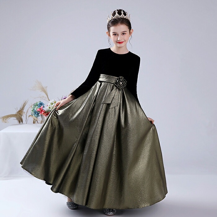 キャンペーン価格子供ドレス 子どもドレス 発表会ドレス 子ども キッズ 女の子フォーマルドレス ベロア Aラインのシンプル 七五三ドレス 高級ロングドレス ロング丈 豪華子供ドレス 発表会 結婚式ドレ