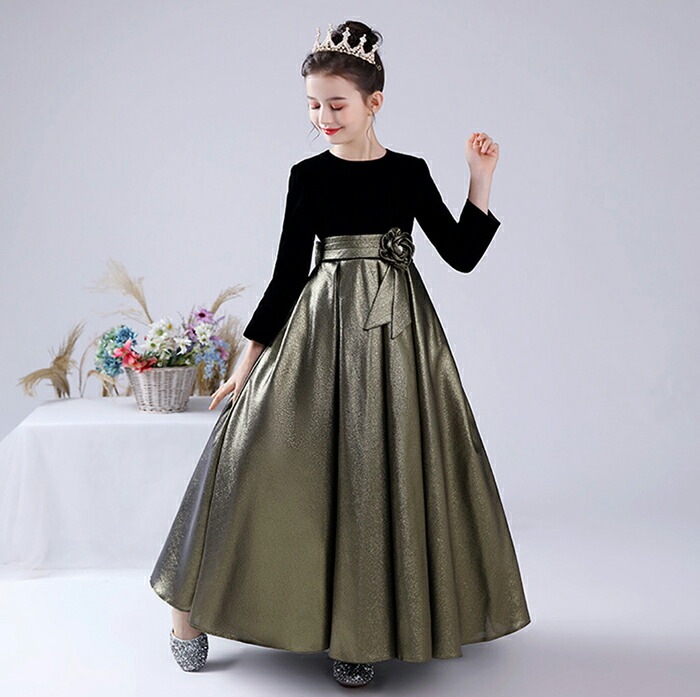 キャンペーン価格子供ドレス 子どもドレス 発表会ドレス 子ども キッズ 女の子フォーマルドレス ベロア Aラインのシンプル 七五三ドレス 高級ロングドレス ロング丈 豪華子供ドレス 発表会 結婚式ドレ