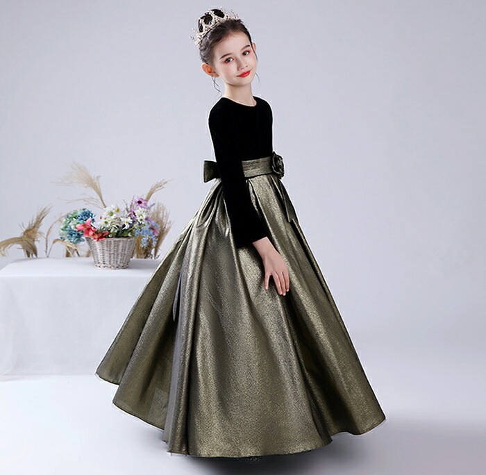 キャンペーン価格子供ドレス 子どもドレス 発表会ドレス 子ども キッズ 女の子フォーマルドレス ベロア Aラインのシンプル 七五三ドレス 高級ロングドレス ロング丈 豪華子供ドレス 発表会 結婚式ドレ