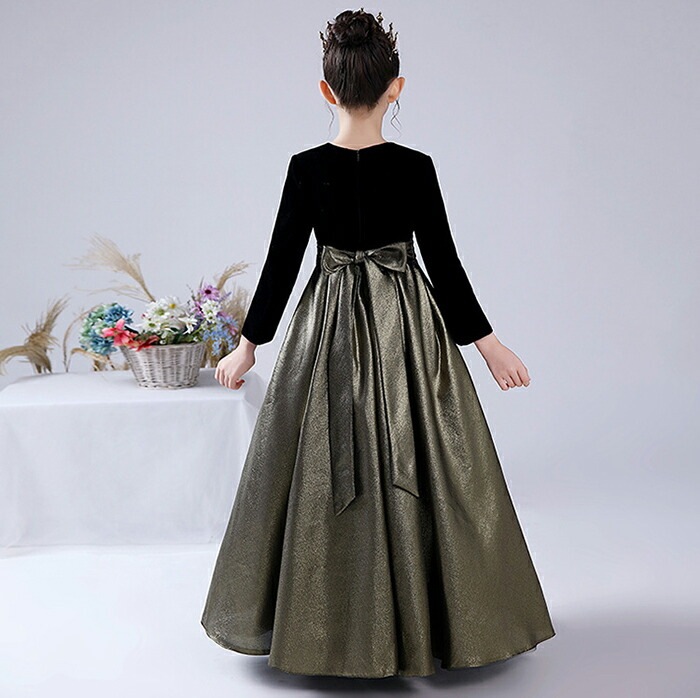 キャンペーン価格子供ドレス 子どもドレス 発表会ドレス 子ども キッズ 女の子フォーマルドレス ベロア Aラインのシンプル 七五三ドレス 高級ロングドレス ロング丈 豪華子供ドレス 発表会 結婚式ドレ