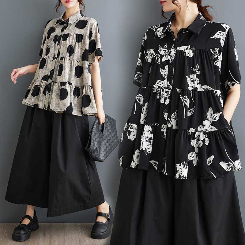 25大きいサイズゆったりインクプリントシフォンシャツ 「ファットガール」 25大きいサイズゆったりインクプリントシフォンシャツ 「ファットガール」