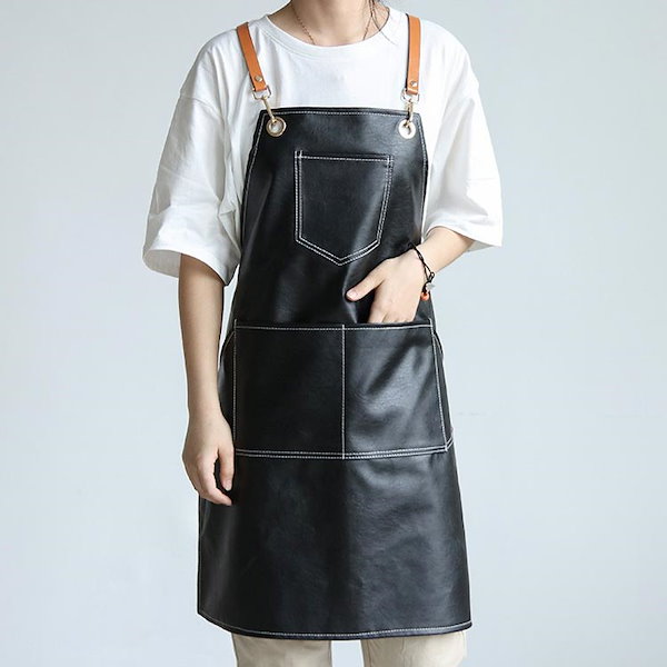 Qoo10] PUレザー 業務用 エプロン 撥水 レザ