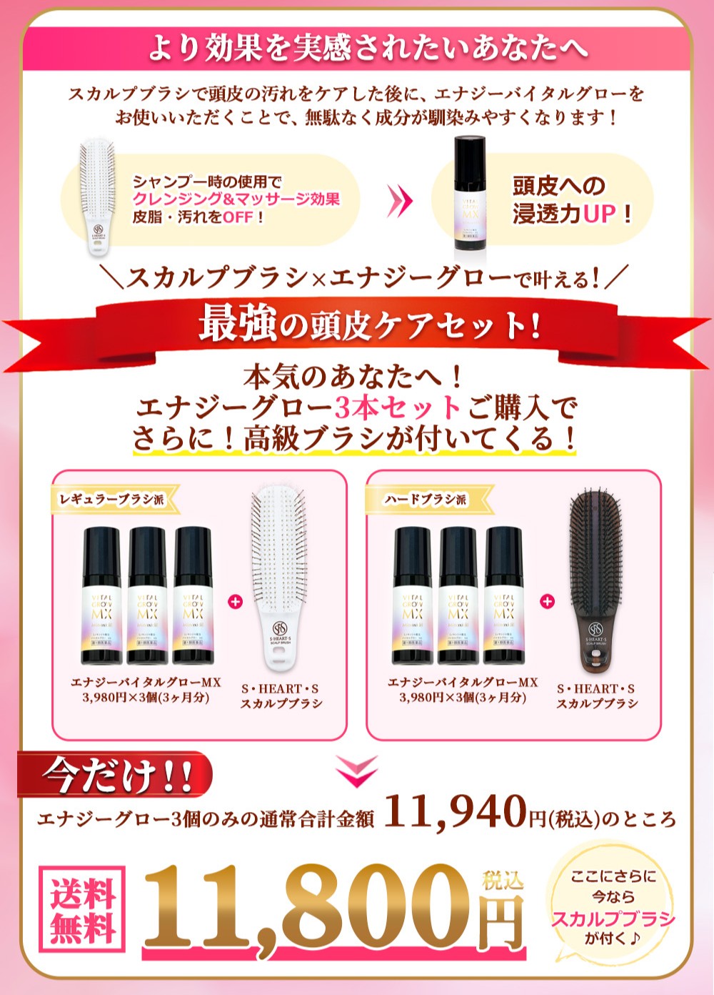 【第1類医薬品】【即発送】 バイタルグロー MX 60ml×3個セット+今だけ【 S・HEART・S 】 エスハートエス スカルプブラシ レギュラータイプ がついてくる！ ミノキシジル 薄毛 発毛_2