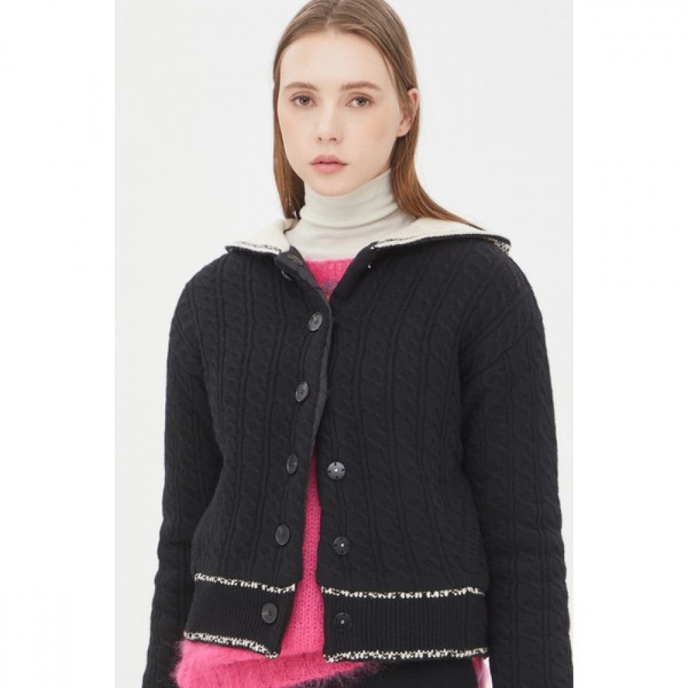 (シスレー) シスレーレタリングケーブルフード付きジップアップカーディガン SAKC46361_BK